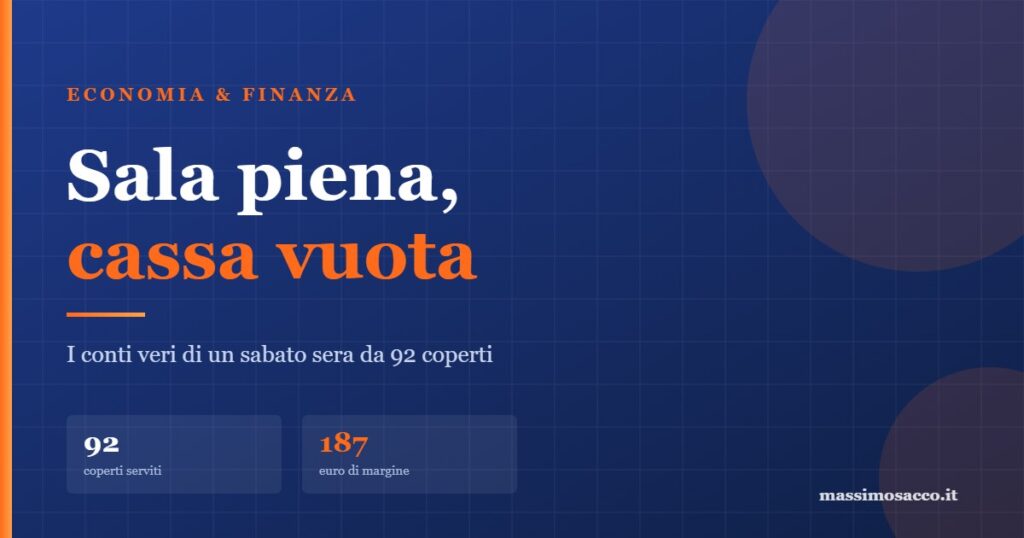 Sala piena e cassa vuota: i conti di un sabato sera da 92 coperti in un ristorante